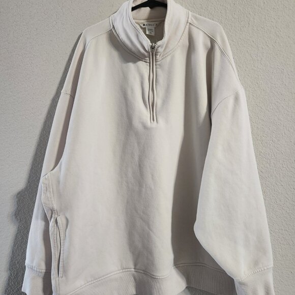 Athleta Forever Fleece 1/4 Zip Sweatshirt Bone Color size XL - Picture 11 of 11
